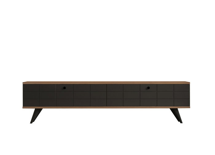 Hanah Home Soporte de TV 160cm Pino Atlántico y Antracita con Puerta Madera Maciza y Estantes para Salón